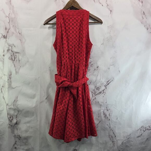 Anthropologie Romper Womens Small 6 Red Eyelet Belted Shorts Jumpsuit Pin Up V - Picture 5 of 13